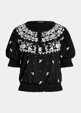 Mustat naisten Ralph Lauren -brodeeratut jersey-neck-topit Mustat naisten Ralph Lauren -brodeeratut jersey-neck-topit