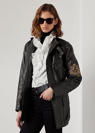 Mustat naisten Ralph Lauren Cadena Calfskin -mototakit Mustat naisten Ralph Lauren Cadena Calfskin -mototakit
