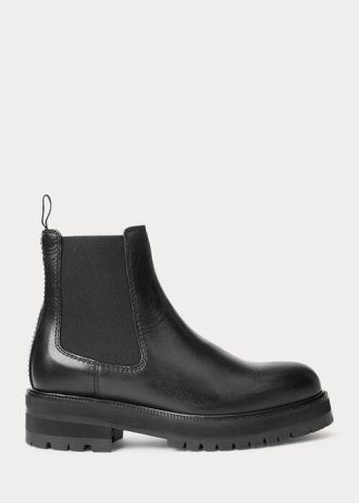 Mustat naisten Ralph Lauren Calfskin Lug Chelsea -saappaat