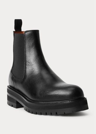Mustat naisten Ralph Lauren Calfskin Lug Chelsea -saappaat