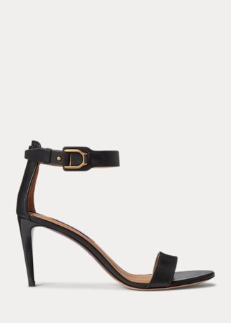 Mustat naisten Ralph Lauren Channing Welingtonin kiillotetut sandaalit Mustat naisten Ralph Lauren Channing Welingtonin kiillotetut sandaalit