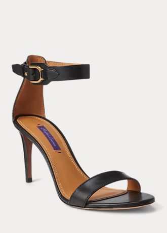 Mustat naisten Ralph Lauren Channing Welingtonin kiillotetut sandaalit Mustat naisten Ralph Lauren Channing Welingtonin kiillotetut sandaalit