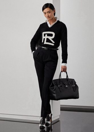 Mustat naisten Ralph Lauren Clancy pitkät villaiset Gabardine-housut Mustat naisten Ralph Lauren Clancy pitkät villaiset Gabardine-housut