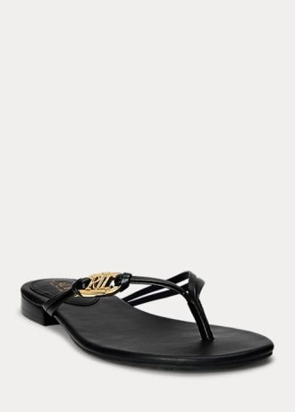 Mustat naisten Ralph Lauren Emalia Nappa -nahkaiset varvastossut Mustat naisten Ralph Lauren Emalia Nappa -nahkaiset varvastossut