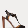Mustat naisten Ralph Lauren Emilie Welington Calfskin sandaalit Mustat naisten Ralph Lauren Emilie Welington Calfskin sandaalit