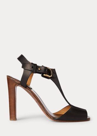 Mustat naisten Ralph Lauren Emilie Welington Calfskin sandaalit Mustat naisten Ralph Lauren Emilie Welington Calfskin sandaalit