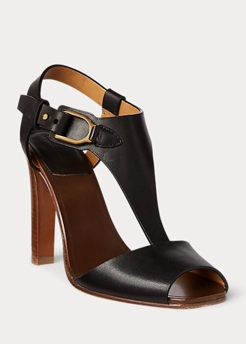 Mustat naisten Ralph Lauren Emilie Welington Calfskin sandaalit Mustat naisten Ralph Lauren Emilie Welington Calfskin sandaalit
