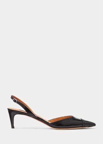Mustat naisten Ralph Lauren Garland Calfskin Slingback -korkokengät Mustat naisten Ralph Lauren Garland Calfskin Slingback -korkokengät
