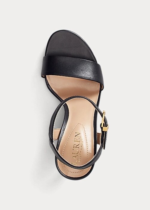 Mustat naisten Ralph Lauren Gwen kiillotetut nahkasandaalit Mustat naisten Ralph Lauren Gwen kiillotetut nahkasandaalit