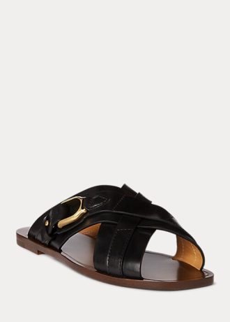 Mustat naisten Ralph Lauren Jacie Calfskin jalustosandaalit Mustat naisten Ralph Lauren Jacie Calfskin jalustosandaalit