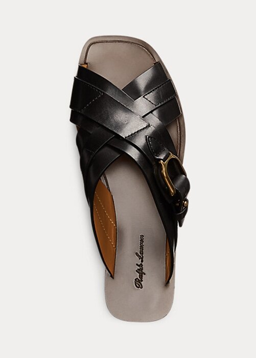 Mustat naisten Ralph Lauren Jacie Calfskin jalustosandaalit Mustat naisten Ralph Lauren Jacie Calfskin jalustosandaalit