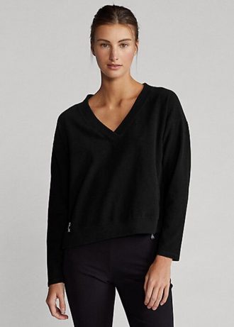 Mustat naisten Ralph Lauren Jersey -paita V-kaula-aukolla Mustat naisten Ralph Lauren Jersey -paita V-kaula-aukolla