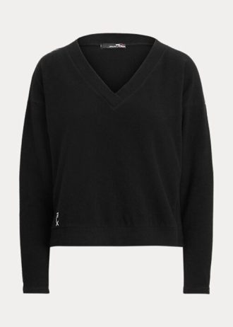Mustat naisten Ralph Lauren Jersey -paita V-kaula-aukolla Mustat naisten Ralph Lauren Jersey -paita V-kaula-aukolla