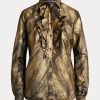 Mustat naisten Ralph Lauren Keara Ruffle-Trim metalliset paidat Mustat naisten Ralph Lauren Keara Ruffle-Trim metalliset paidat