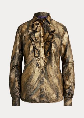 Mustat naisten Ralph Lauren Keara Ruffle-Trim metalliset paidat Mustat naisten Ralph Lauren Keara Ruffle-Trim metalliset paidat