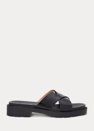 Mustat naisten Ralph Lauren Kelsie kiiltonahkaiset tossut