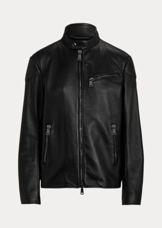 Mustat naisten Ralph Lauren Keven Lambskin Biker -takit Mustat naisten Ralph Lauren Keven Lambskin Biker -takit