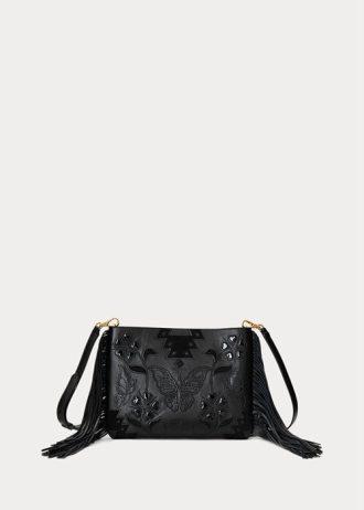Mustat naisten Ralph Lauren nahkaiset keskikokoiset Elaina Crossbody laukut