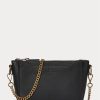 Mustat naisten Ralph Lauren nahkaiset mini Sloane Crossbody laukut Mustat naisten Ralph Lauren nahkaiset mini Sloane Crossbody laukut