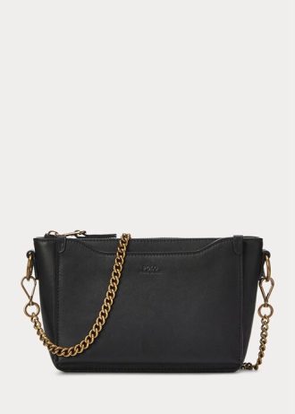 Mustat naisten Ralph Lauren nahkaiset mini Sloane Crossbody laukut