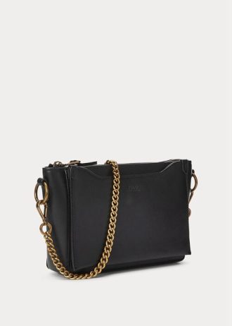 Mustat naisten Ralph Lauren nahkaiset mini Sloane Crossbody laukut