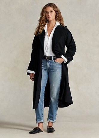 Mustat naisten Ralph Lauren Peak-Lapel Wool-Blend Wrap-takit