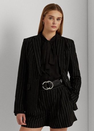 Mustat naisten Ralph Lauren Pinstripe pellavasekoite Twill Blazers Mustat naisten Ralph Lauren Pinstripe pellavasekoite Twill Blazers