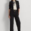 Mustat naisten Ralph Lauren Pinstripe-villaiset kreppihousut Mustat naisten Ralph Lauren Pinstripe-villaiset kreppihousut