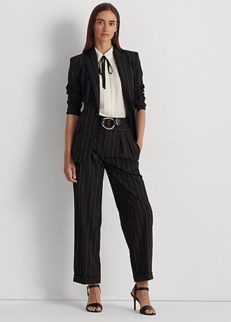 Mustat naisten Ralph Lauren Pinstripe-villaiset kreppihousut Mustat naisten Ralph Lauren Pinstripe-villaiset kreppihousut