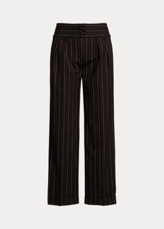 Mustat naisten Ralph Lauren Pinstripe-villaiset kreppihousut Mustat naisten Ralph Lauren Pinstripe-villaiset kreppihousut
