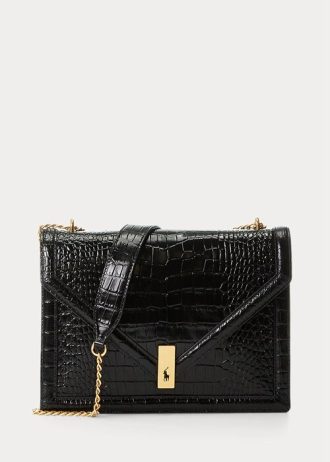 Mustat naisten Ralph Lauren Polo ID Croc-kohokuvioidut kirjekuoriketjut