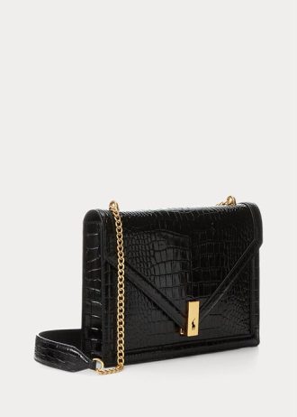 Mustat naisten Ralph Lauren Polo ID Croc-kohokuvioidut kirjekuoriketjut