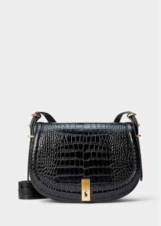 Mustat naisten Ralph Lauren Polo ID Croc-kohokuvioidut satulalaukut