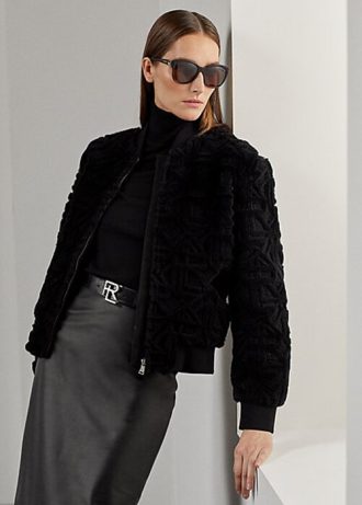 Mustat naisten Ralph Lauren Raygan Shearling Bomber -takit
