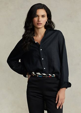 Mustat naisten Ralph Lauren Relaxed Fit pellavapaidat Mustat naisten Ralph Lauren Relaxed Fit pellavapaidat