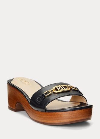 Mustat naisten Ralph Lauren Roxanne Nappa -nahkasandaalit Mustat naisten Ralph Lauren Roxanne Nappa -nahkasandaalit