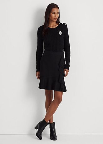 Mustat naisten Ralph Lauren Ruffle-Trim Ponte-hameet