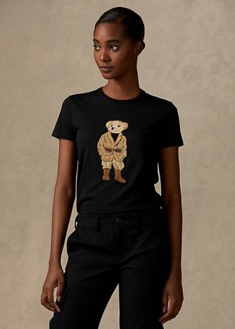 Mustat naisten Ralph Lauren Safari Polo Bear puuvillaiset T-paidat
