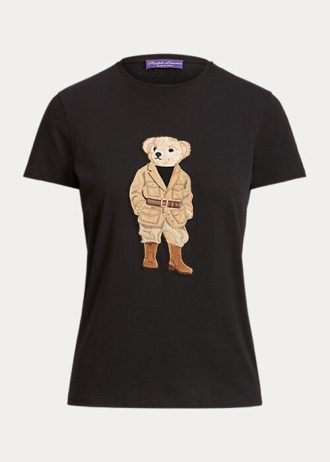 Mustat naisten Ralph Lauren Safari Polo Bear puuvillaiset T-paidat