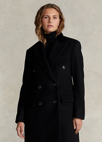 Mustat naisten Ralph Lauren samettipäälliset villasekoitetut Melton-takit