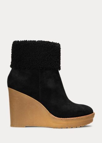 Mustat naisten Ralph Lauren Steph Shearling-sisäiset mokkanahkaiset saappaat Mustat naisten Ralph Lauren Steph Shearling-sisäiset mokkanahkaiset saappaat