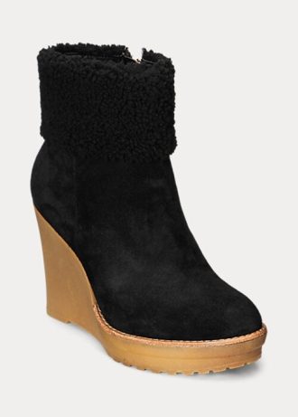 Mustat naisten Ralph Lauren Steph Shearling-sisäiset mokkanahkaiset saappaat Mustat naisten Ralph Lauren Steph Shearling-sisäiset mokkanahkaiset saappaat