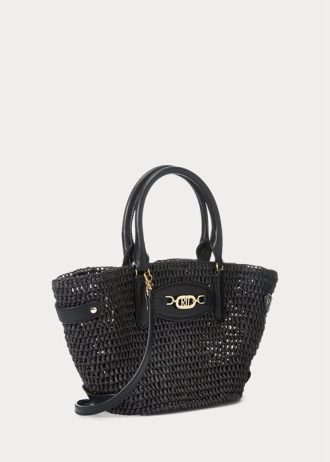 Mustat naisten Ralph Lauren Straw pienet Daphney-kangaskassit Mustat naisten Ralph Lauren Straw pienet Daphney-kangaskassit