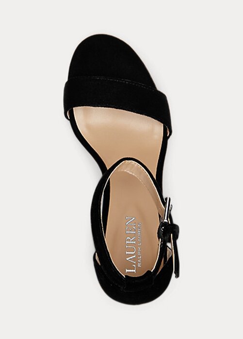 Mustat naisten Ralph Lauren Sylvia Velvet -korkokengät Mustat naisten Ralph Lauren Sylvia Velvet -korkokengät
