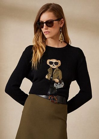 Mustat naisten Ralph Lauren Utility Bear Cashmere -neulepuserot Mustat naisten Ralph Lauren Utility Bear Cashmere -neulepuserot