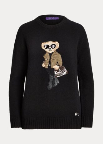 Mustat naisten Ralph Lauren Utility Bear Cashmere -neulepuserot Mustat naisten Ralph Lauren Utility Bear Cashmere -neulepuserot