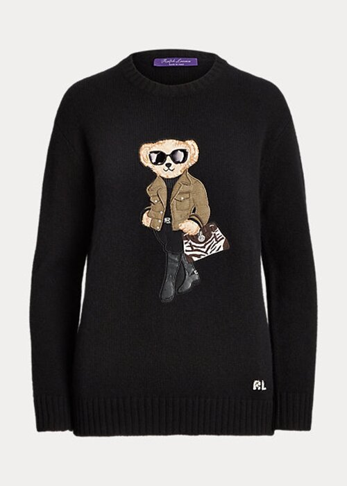 Mustat naisten Ralph Lauren Utility Bear Cashmere -neulepuserot Mustat naisten Ralph Lauren Utility Bear Cashmere -neulepuserot