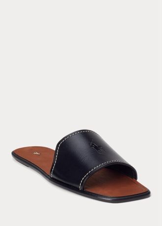 Mustat naisten Ralph Lauren Vachetta -nahkasandaalit Mustat naisten Ralph Lauren Vachetta -nahkasandaalit