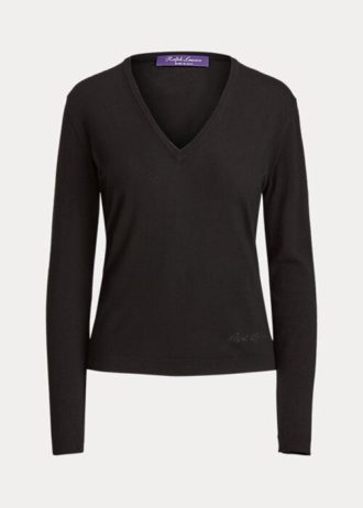 Mustat naisten Ralph Lauren villaiset pitkähihaiset V-kaula-aukkoiset neuleet Mustat naisten Ralph Lauren villaiset pitkähihaiset V-kaula-aukkoiset neuleet