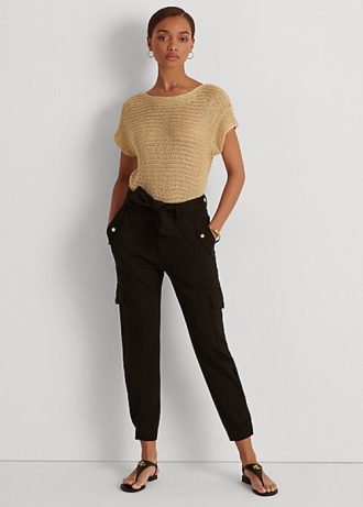 Mustat naisten Ralph Lauren -vyölliset Ponte Cargo -housut Mustat naisten Ralph Lauren -vyölliset Ponte Cargo -housut